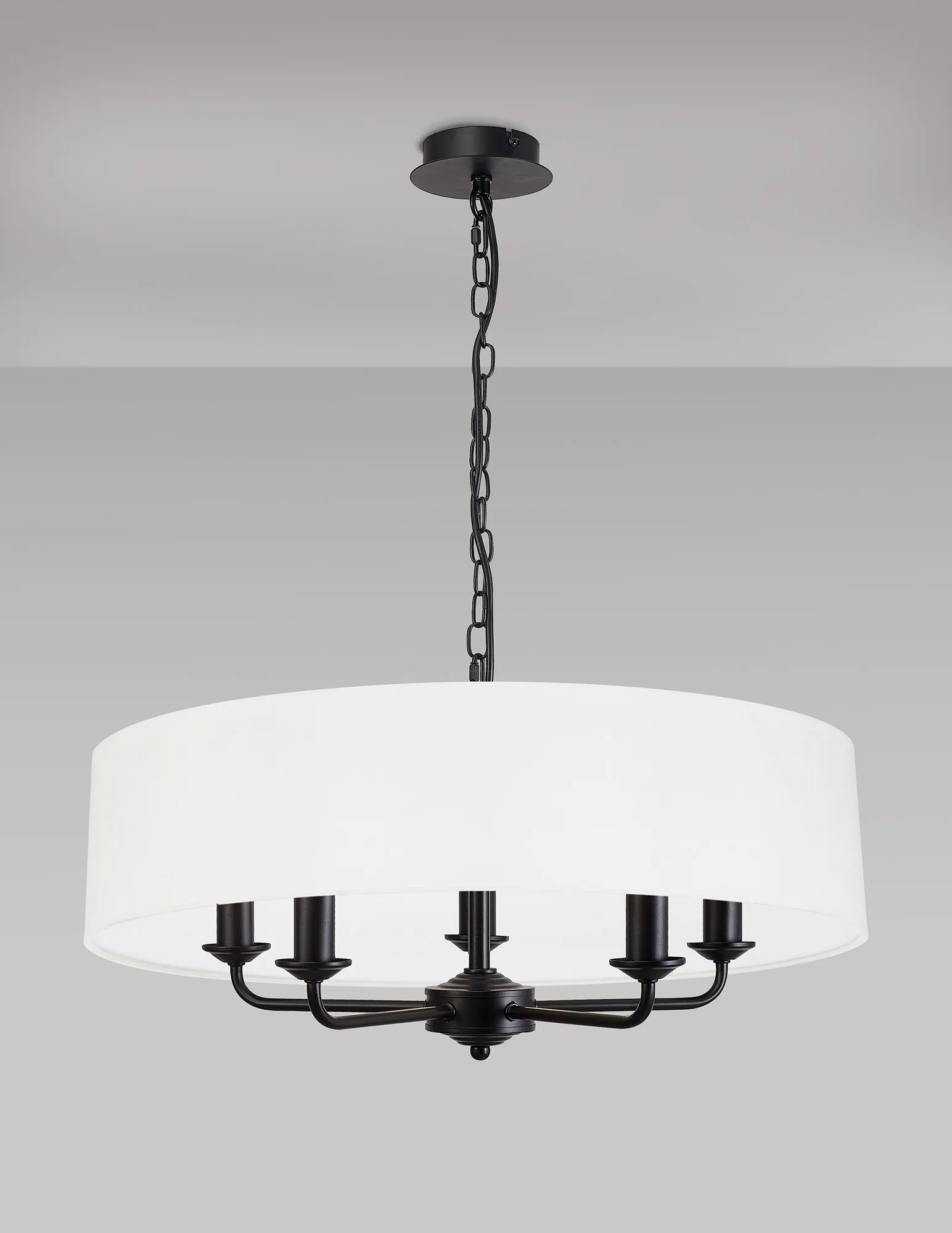 Banyan 60cm 5 Light Pendant Matt Black; White DK1008  Deco Banyan MB WH